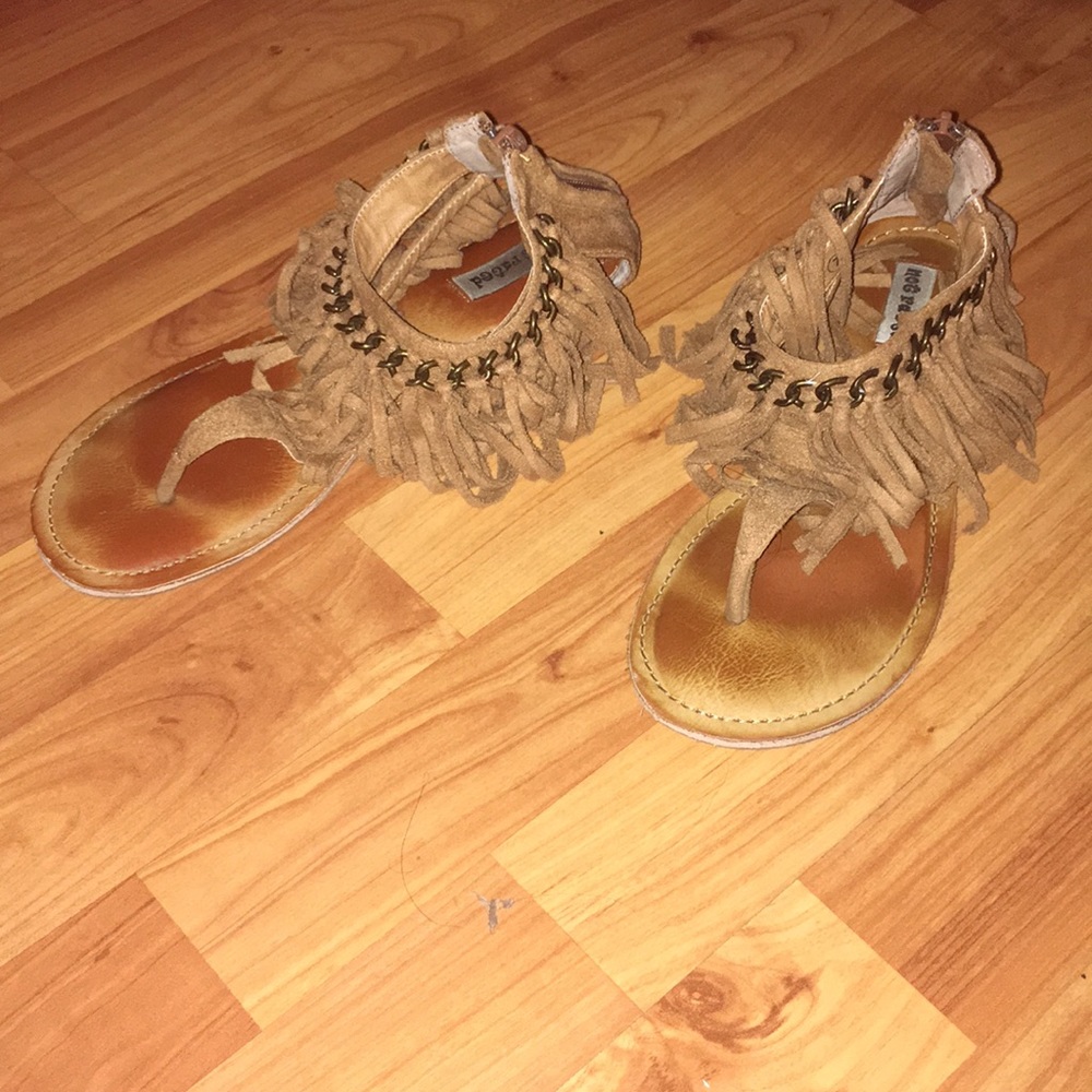 ‘Not Rated’ Brown faux suede fringe sandals